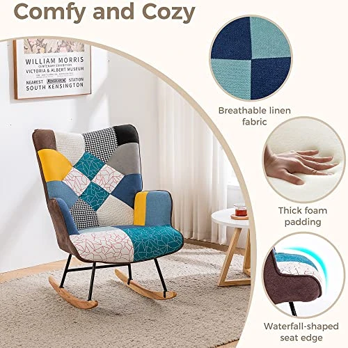 FIROMO Nursery Rocking Chair, Upholstered Glider Rocker Rocking Accent Chair With Safe Wooden Base, Rocking Chair With High Backrest Armchair For Bedroom, Living Room, Office - Image 3