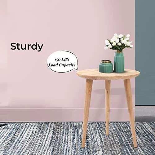 WoodShine Side Table Small Round Solid Wood Sofa Table End Tables Accent Nesting Coffee Table Natural(H:14.37inch) - Image 6