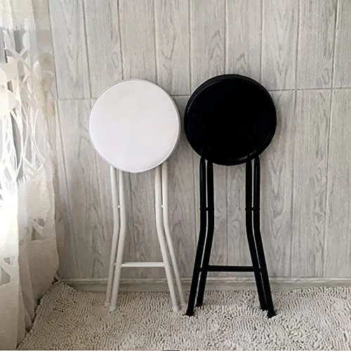 QQXX Folding Stool With Footrest,Portable Collapsible Bar Stool,Leather Padded Foldable Stool Round Stool For Outdoor/Indoor Camping Fishing Kitchen Dorm Rec Room(Seat Height 24.8inch, Black) - Image 5