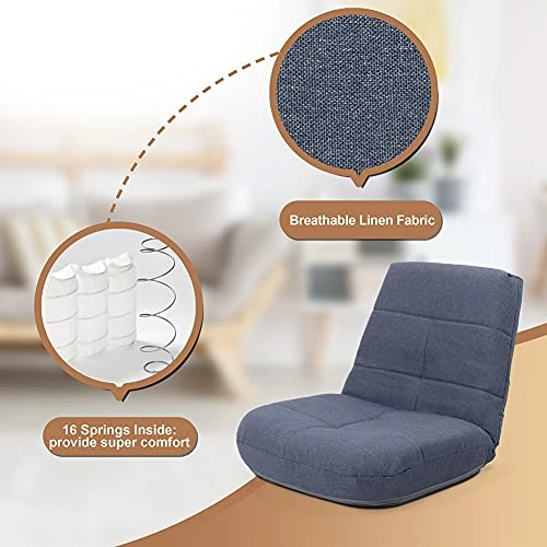 Crestlive Products Easy Lounge, Adjustable Padded Floor Chair With Back Support, Comfortable Folding Chair With Backrest For Home And Office, Floor Pillow For Meditation Or As Gaming Chair (Blue) - Image 2