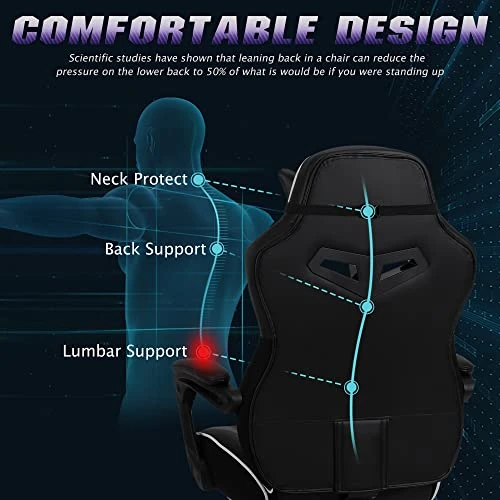 Zeanus Gaming Chair For Adults Purple Gaming Chairs Reclining Computer Chair With Footrest For Heavy People Gamer Chair With Massage Ergonomic PC Gaming Chair Racing Chair For Gaming Big And Tall - Image 3