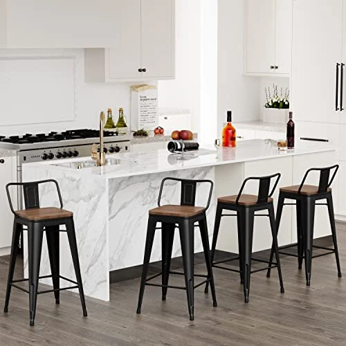 Changjie Furniture 24 Inch Bar Stools Counter Height Bar Stools Industrial Metal Barstools Set Of 4 For Home Kitchen (24 Inch, Black) - Image 2