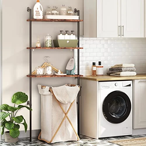 AmazerBath Over The Toilet Storage Shelf, 3-Tier Bathroom Over The Toilet Organizer Rack, Ladder Shelf For Bathroom, Space Saver, Metal Frame, Rustic Brown - Image 3