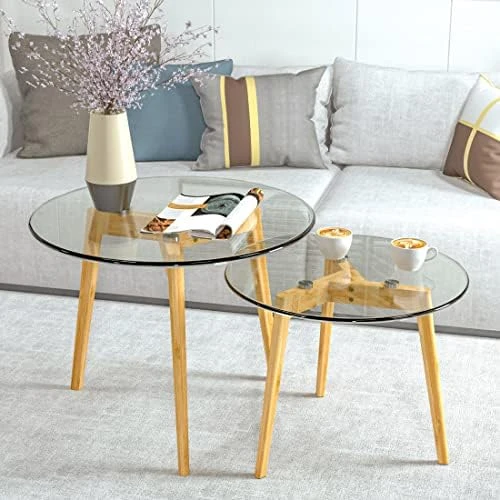 Bambloom Glass Coffee Table, Round Clear Nesting Tables Set Of 2, Transparent Modern Accent Living Room Table, Glass Side Table End Table For Home Office Apartment Sofa, Easy Assembly - Image 5