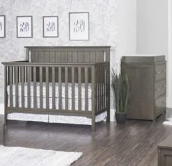 Child Craft Cottage 3-Piece Nursery Set With Flat Top 4-in-1 Convertible Crib, 3-Drawer Dresser, And Changing Table Topper By Child Craft (Dapper Gray)