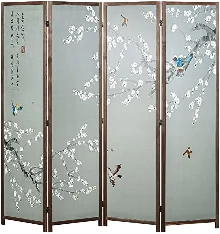 MyGift 4-Panel Asian-Inspired Bamboo-Screen Cherry Blossom Scene Room Divider - Image 7