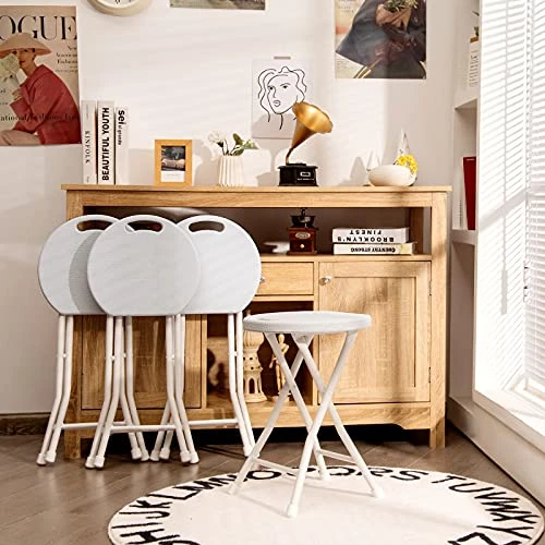 GENERIC Hysache 4 Pack Round Folding Stool, Portable Bar Stools Set Of W/ Handle, X-Shape Connection & Non-Slip Feet, 18inch Foldable Backless Chairs For Camping,Office, Party, 330lbs Capacity, White OP70624 - Image 2