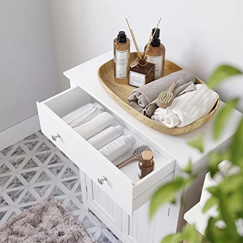 VASAGLE Bathroom Storage Cabinet Free Standing, With Drawer And Adjustable Shelf, Kitchen Cupboard, Wooden Entryway Storage Cabinet, 23.6 X 11.8 X 31.5 Inches, White UBBC61WT - Image 4