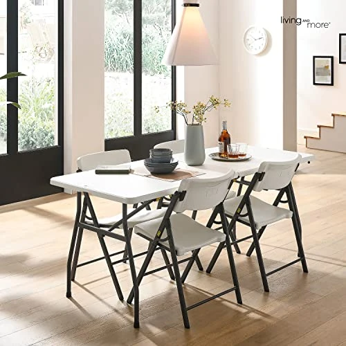 Living And More 6 Foot Fold-in-Half Table With Curve Legs, White - Image 3