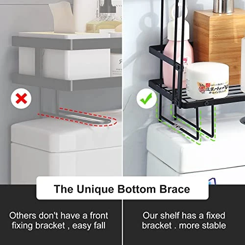 WORTHBUY Bathroom Over Toilet Storage Shelf, Bathroom Organizer, Above Storage Cabinet Restroom Paper Holder, No Drilling Space Saver With Wall Mounting Design (Black) - Image 3