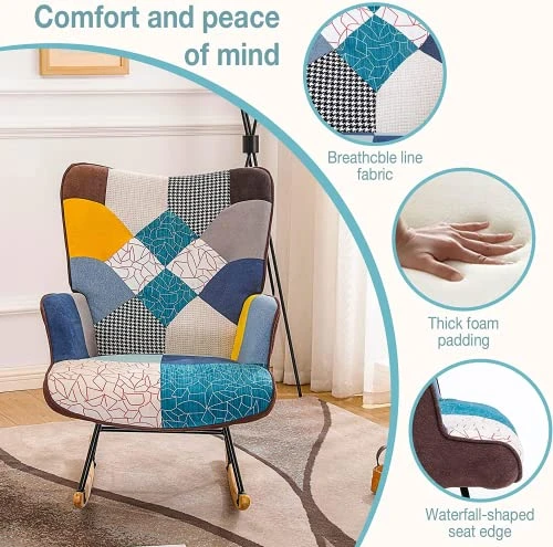 BFU Hxin Nursery Rocking Chair,Small Rocking Chair For Nursery,Cozy Upholstered High Back Glider Rocking Chair With Solid Wood Base For Nursery Living Room Bedroom Baby Room,Rocking Chairs Indoor - Image 3