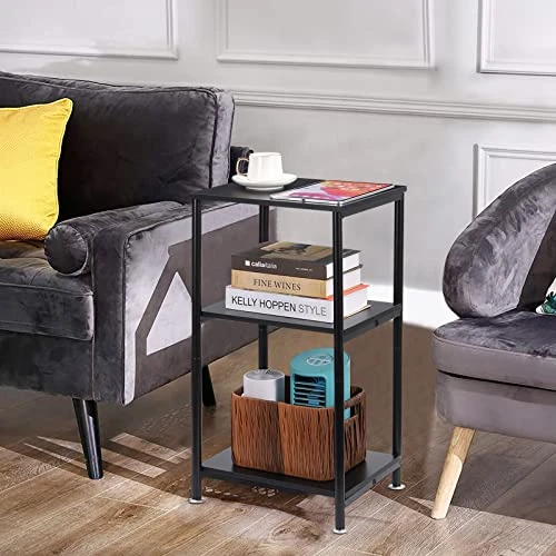 MOOACE Tall Side Table, 3 Tier End Table, Side Table With Storage Shelf For Bedroom Living Room, Small Nightstand For Small Spaces, Black