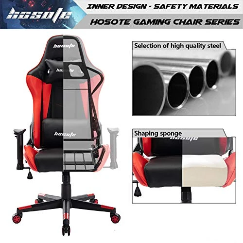 Hosote Ergonomic Gaming Chair For Adults, High Back Racing Computer Gaming Chair, E-Sports Gamer Chair, Big And Tall Video Gaming Chair, PU Leather Desk Chair Task Chair Office Chair(Red,Black) - Image 6