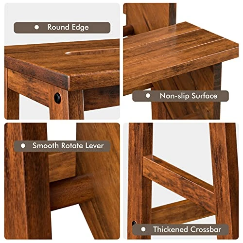 Giantex 3 Tier Folding Step Stool, Multifunction 3-in-1 Wood Step Stool, Portable Seat Display And Storage Shelf For Library, Home Kitchen (Light Walnut) - Image 4