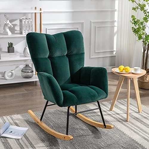 Krinana Teddy Fabric Nursery Rocking Chair, Rocker Armchair With Solid Wood Legs, Glider Chair Nursery With High Backrest For Living Room Apartment (Teddy Fabric, Ivory White) - Image 15