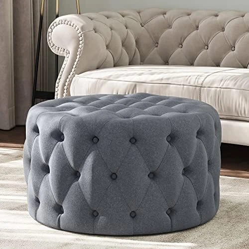BELLEZE Modern 29 Inch Luxury Button Tufted Ottoman Bench, Upholstered Linen Fabric Footrest Decor For Living Room, Entryway, Or Bedroom - Elenor (Chocolate) - Image 9