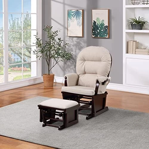 HomVent Nursery Glider Rocking Chair With Ottoman Set, Wood Glider Rocker With Ottoman, Upholstered Comfort Nursery Chair & Ottoman With Padded Arms For Napping, Nursing, Reading (Espresso) - Image 6