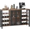 COZY EAGLE Industrial Wine Bar Cabinet, Coffee Bar Table With Storage & Rack For Liquor And Glasses For Home Kitchen, Dining Room, 55.2 Inch Rustic Oak