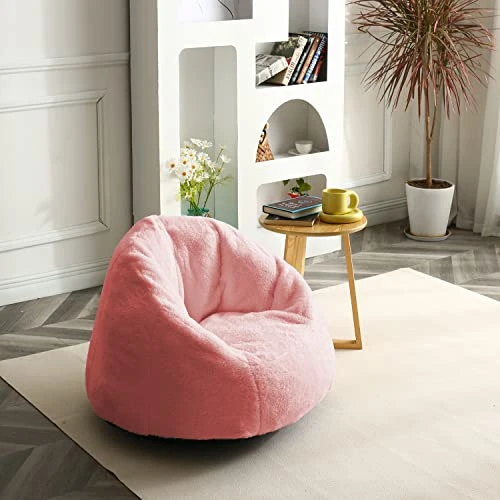 N&V Small Bean Bag Chair, Mini Bean Bag Sack, Foam Filling, Includes Removable And Machine Washable Cover, 27in, Soft Faux Fur, Pink - Image 2