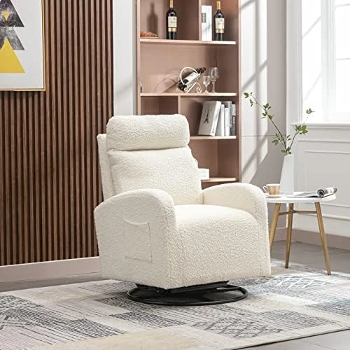 GNIXUU Rocking Chair Nursery, Swivel Glider With Ottoman, Accent Chairs Rocker With Arm For Living Room, Baby Room, Bedroom, White Teddy Fabric - Image 9