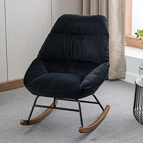 BOMENG Rocking Chair, Glider Rocker With Metal Frame & Solid Wood Base, Comfy Single Sofa Chair With High Back & Padded Seat, Lounge Chair For Living Room, Grey1 - Image 8