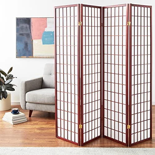 ORE International 4-Panel Room Divider, Cherry - Image 3