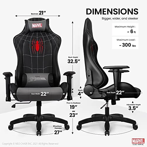 Marvel Avengers Gaming Chair Desk Office Computer Racing Chairs - Adults Gamer Ergonomic Game Reclining High Back Support Racer Leather (Spider-Man) - Image 2