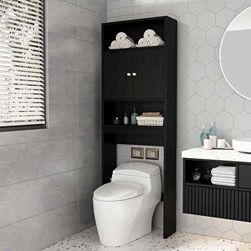 ME2 Bathroom Over The Toilet Storage Cabinet, 77'' Taller Bathroom Organizer Shelf Space-Saving Collect Cabinet With Shelves And Double Doors, Black - Image 6