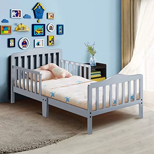 Costzon Toddler Bed, Classic Wood Kids Bed Frame W/Double Safety Guardrail, Low To Floor Design, Wooden Slat Support, Fits Full Size Crib Mattress, Bedroom Furniture For Boys & Girls (White) - Image 7