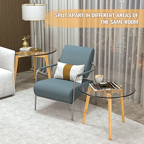 Bambloom Glass Coffee Table, Round Clear Nesting Tables Set Of 2, Transparent Modern Accent Living Room Table, Glass Side Table End Table For Home Office Apartment Sofa, Easy Assembly - Image 2