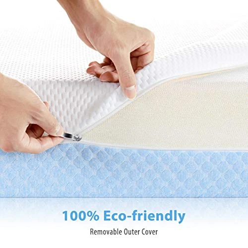 Dourxi Crib Mattress, Dual Sided Comfort Memory Foam Toddler Bed Mattress, Triple-Layer Breathable Premium Baby Mattress For Infant And Toddler W/Removable Outer Cover - White&Blue - Image 2