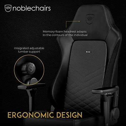 Noblechairs Hero Gaming Chair/Office Chair With Lumbar Support, PU Faux Leather, Black - Image 2