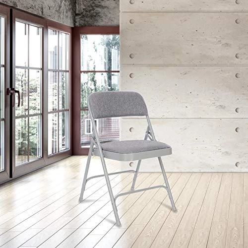 OEF Furnishings Deluxe Fabric Upholstered Double Hinge Premium Folding Chairs, Grey - Image 5