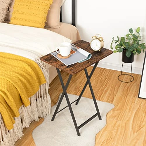 HOOBRO Folding TV Tray Table, TV Trays For Eating Set Of 4 With Stand, Folding TV Dinner Tables For Small Space, Easy Assembly, Space Saving, Stable And Durable, Rustic Brown And Black BF20BZP401 - Image 2