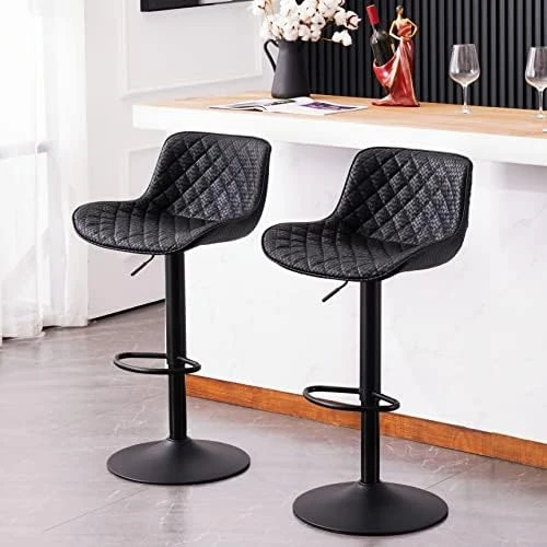YOUNUOKE Black Bar Stools Set Of 2 Modern Upholstered Counter Height Barstools With Back Adjustable Swivel Bar Stool PU Leather Bar Chair Stools For Kitchen Islands - Image 6