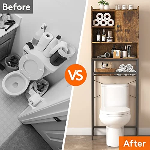 Lifewit Over The Toilet Storage Cabinet, Bathroom Organizer Shelves Over Toilet Storage, Freestanding Bathroom Rack Space Saver With Adjustable Shelves, Rustic Brown - Image 3