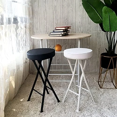 QQXX Folding Stool With Footrest,Portable Collapsible Bar Stool,Leather Padded Foldable Stool Round Stool For Outdoor/Indoor Camping Fishing Kitchen Dorm Rec Room(Seat Height 24.8inch, Black) - Image 9