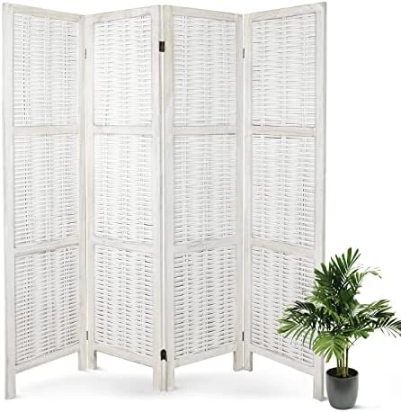 ECOMEX Room Divider 4 Panel, Wood Folding Room Divider Privacy Screens, Freestanding Partition Room Divider Screen Partial Partition For Bedroom, Office, Study,Ivory White - Image 9