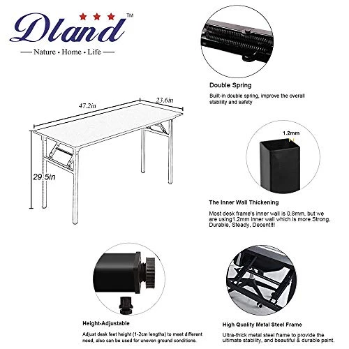 DlandHome 47 Inches Folding Table Computer Desk Portable ActivityTable Conference Table Home Office Desk, Fully Assembled Teak DND-ND5-120TB1 - Image 2