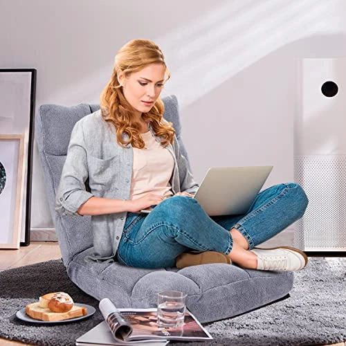 Giantex Floor Chairs For Adults - Floor Gaming Chair With Back Support, Coral Velvet, 14 Adjustable Position, Thick Sponge Padding, Floor Seating Lounge For Reading, Watching TV, Meditation (Gray) - Image 2