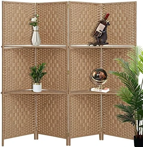 ECOMEX 4 Panel Room Divider With Shelves 5.6Ft Tall Folding Privacy Screens Room Dividers For Bedroom Home Double Hinged Wooden Room Dividers And Room Separator, White - Image 12