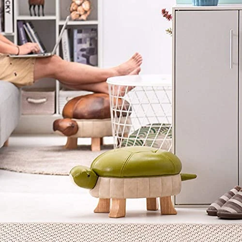 Kelendle Animal Footstool Turtle Upholstered Ottoman PU Leather Pouf Wood Foot Stool Rest For Living Room Bedroom Sofa Bench Seat Chair, Grass Green, Large - Image 2