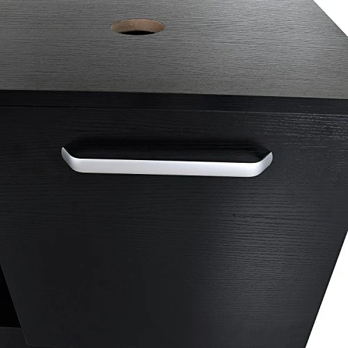 Puluomis Wall Mounted Bathroom Vanity, Double Wood Side Shelves With Mirror, 1-Door And 2-Shelves, Black Finish, 28-Inch - Image 5