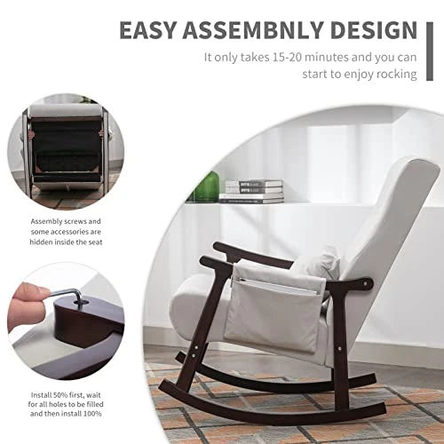 Attaliarec Rocking Chair Nursery, Rocker Glider Chair For Nursery High Back, Accent Living Room Chairs, Tufted Nursing Comfy Chairs For Mom, Gift, Side Pocket, Lumbar Pillow, Light Gray - Image 5