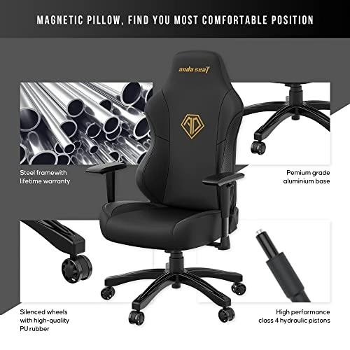 AndaSeat Phantom 3 Series Premium Office Gaming Chair,Faux Leather, Black (Gold Logo) 20.4in Seat Depth… - Image 4