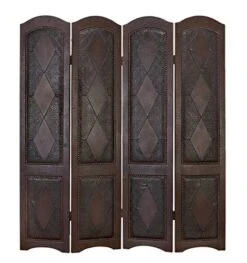 Deco 79 Wood Solid Room Divider Screen With Faux Leather Detailing, 64" X 1" X 71", Brown