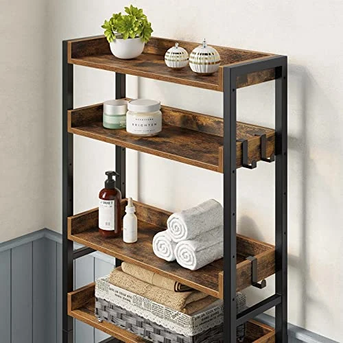Rolanstar Over The Toilet Storage Rack, 4-Tier Bathroom Space Saver With Adjustable Shelves, Bathroom Organizer For Bathroom Washroom, Rustic Brown - Image 3