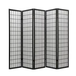 Japanese Oriental Style Room Screen Divider (Black 5 Panel)