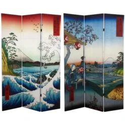Oriental Furniture 6 Ft. Tall Double Sided Hiroshige Room Divider - Sea At Satta/Teahouse