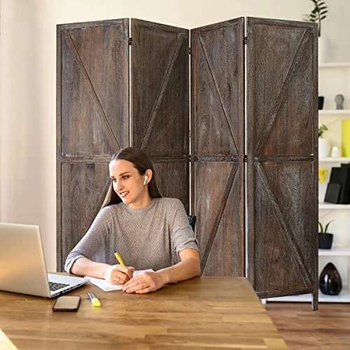 Room Divider Screen Outdoor Privacy Screens - Folding Partition Room Dividers 6ft Tall Portable Freestanding Privacy Screen W-Shaped Design For Home Office, 4 Panels